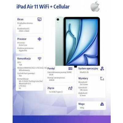 Apple iPad Air 11-inch (M4), 128 GB, Blue - front and back view