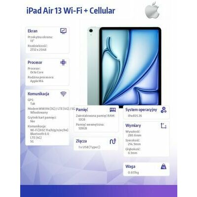 Apple iPad Air 13-inch (M4), 128 GB, Blue - front and back view