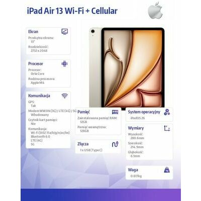 Apple iPad Air 13-inch (M4), 128 GB, Starlight - front and back view