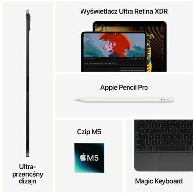 Apple iPad Pro 11-inch (M5) Nano-texture Glass, 2 TB, Silver - front and back view