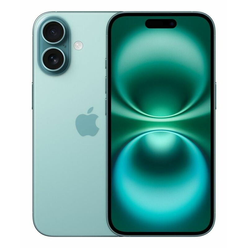 Apple iPhone 16, Teal – front and back view