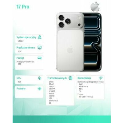 Apple iPhone 17 Pro, 1 TB, Silver – front and back view