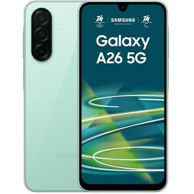 Samsung Galaxy A26 5G, Mint – front and back view