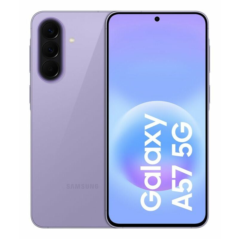 Samsung Galaxy A57 5G, 128 GB, Lilac – front and back view
