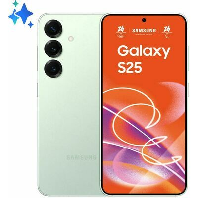 Samsung Galaxy S25, 256 GB, Mint – front and back view