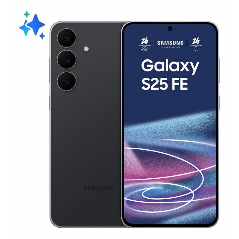 Samsung Galaxy S25 FE, 128 GB, Black – front and back view